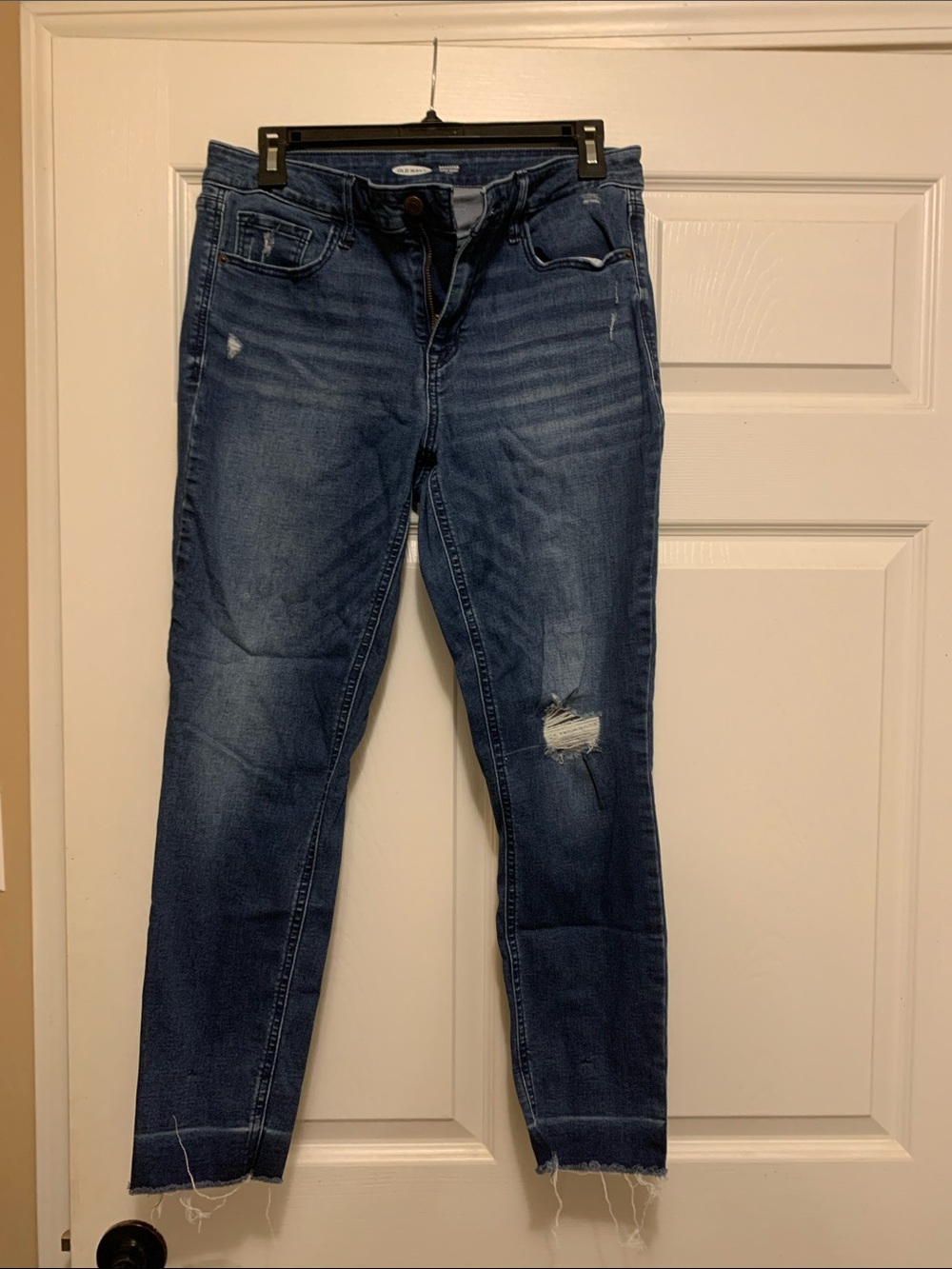 Old Navy Dark Blue Distressed Ankle Crop Jeans